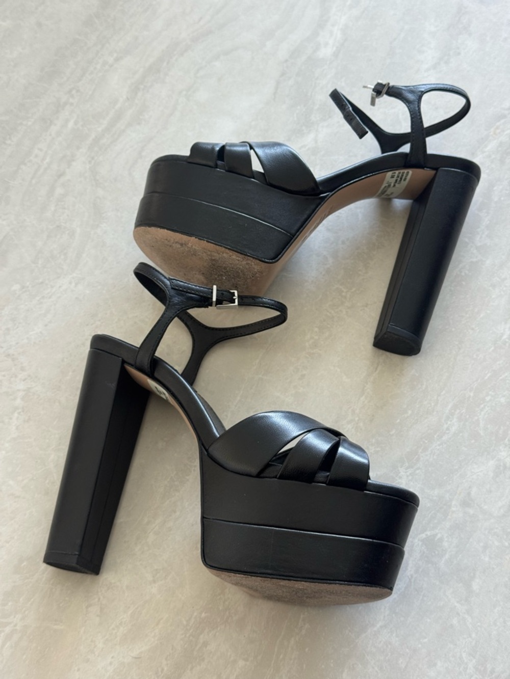 Black Schultz Platform High Heel Sandals with Ankle Strap